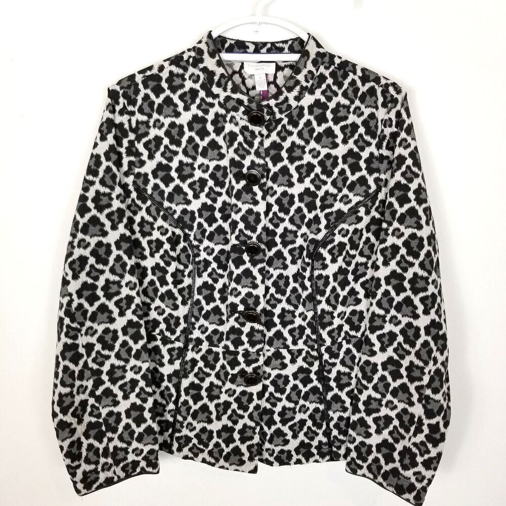 Charter Club Blazer Women Jacket Size 1X Animal Print Cheetah Buttons Career